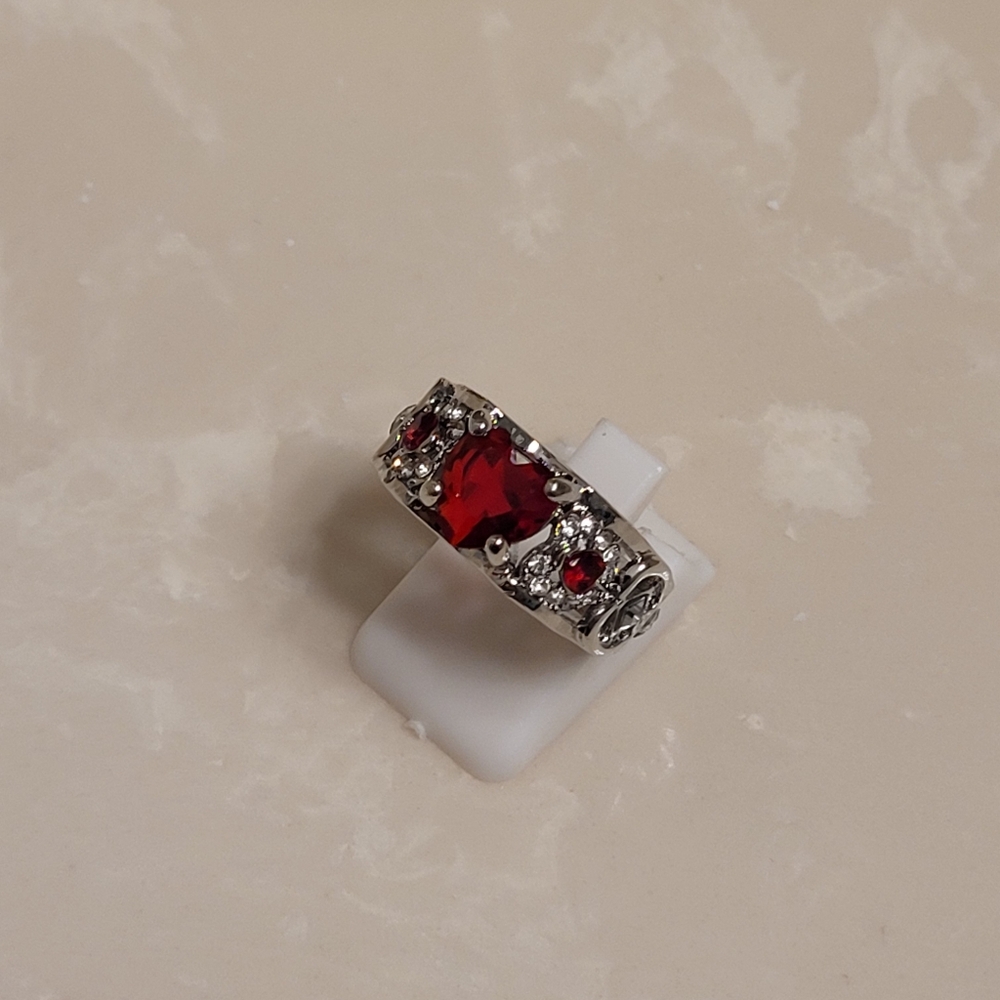 Silver Cz And Ruby Ring Size 7 - image 4